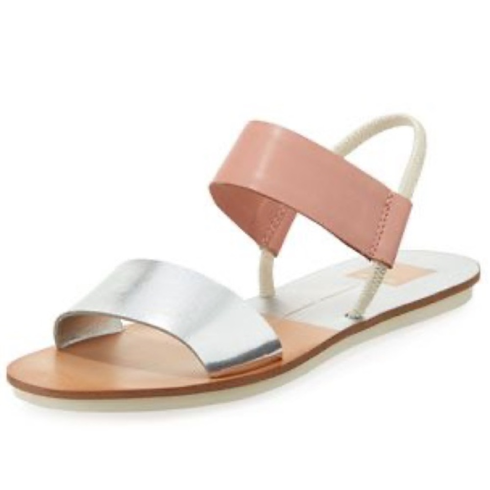 Dolce Vita Neily Rose Pink Silver Metallic Leather Slingback Flat Sandals Sz 10